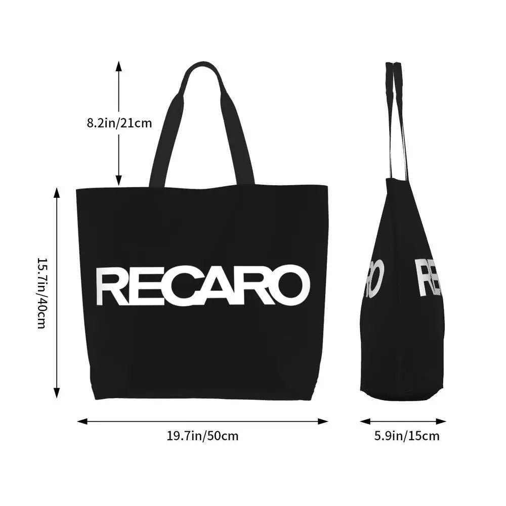 Custom Recaros Logo Shopping Canvas Bags Women Durable Big Capacity Groceries Shopper Tote Bags
