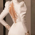 Customized White Beaded Luxury Floor Length Dress With High Neckline Fashionable Forefront Leading The Trend Of Fashion Personal