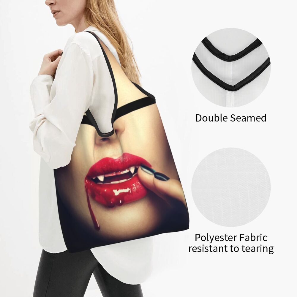 Custom Funny Gothic Vampire Shopping Tote Bags Portable Halloween Haunted Mansion Groceries Shoulder Shopper Bag