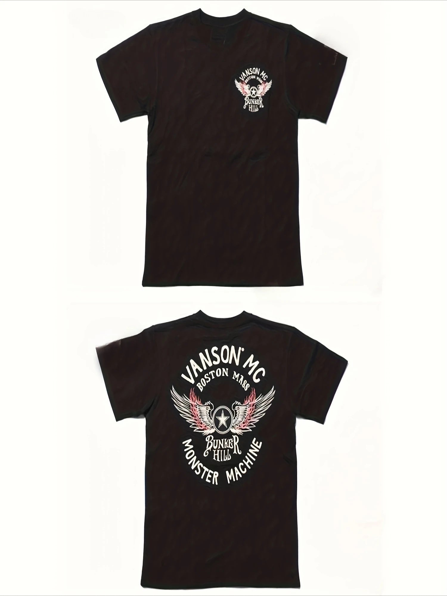 Men's T-shirt - Black Casual Short-sleeved Top with White and Red Wing Design, Suitable for Daily Wear, Gym Trips and Parties