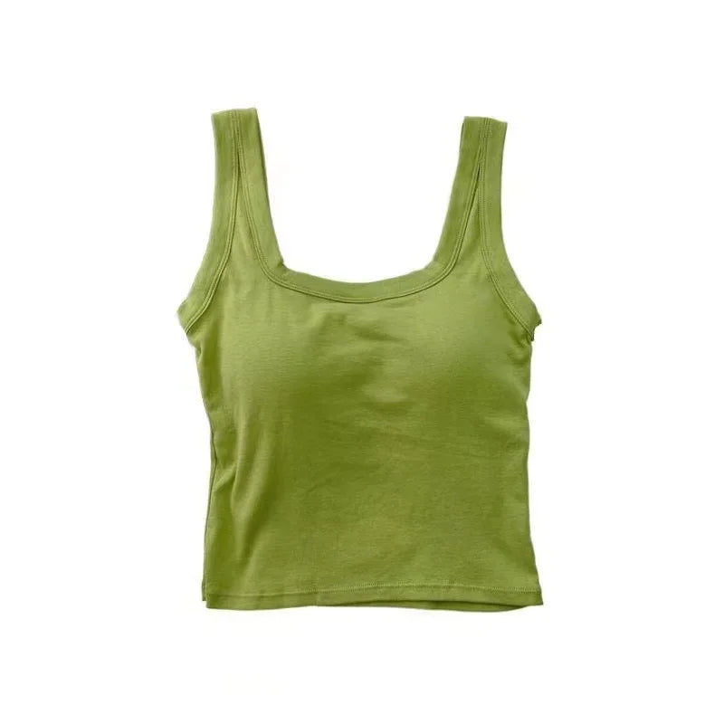 Pure Cotton Square Neck Vest for Women with Chest Pad Sling Bottoming Sexy Short Top Tank Top Women Wholesale 여성용 조끼