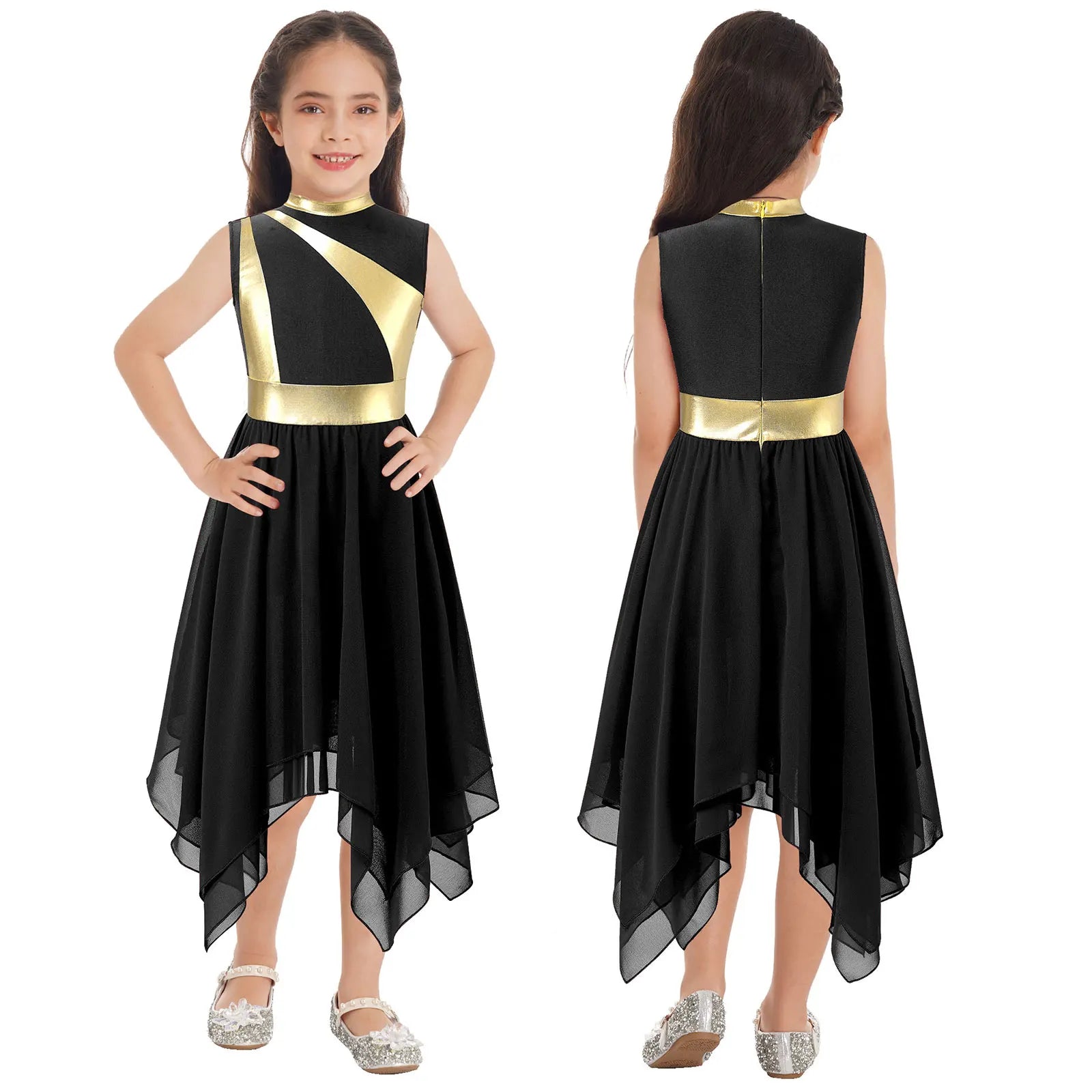 Teen Girls Modern Lyrical Ballroom Dance Performance Costume Sleeveless Asymmetrical Hem Dress Church Choir Worship Robe Gown