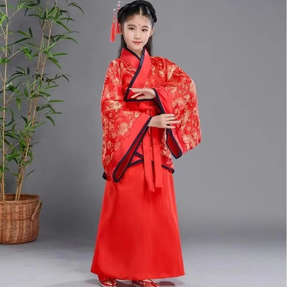 Ethnic Children's Ancient Costumes Printed Silk Robe Chinese Style Clothes Photo Prop Retro Chinese Traditional Clothes