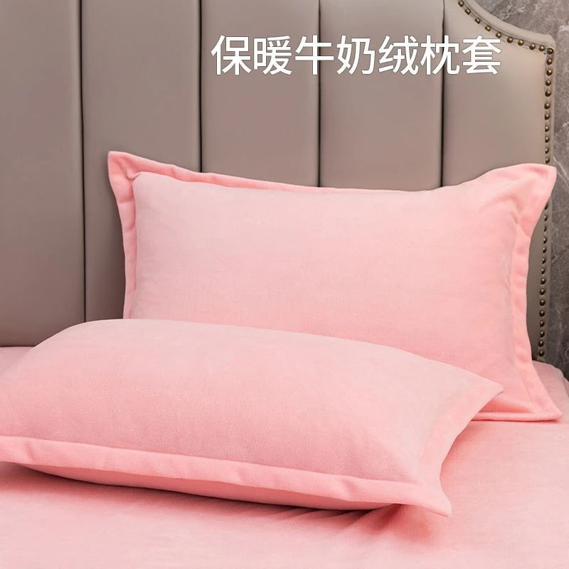 Coral Fleece Soft Winter Pillowcase Solid Plain Simple Home Bedroom House Hold Pillow Case Cover Zipper Warm  Comfortable