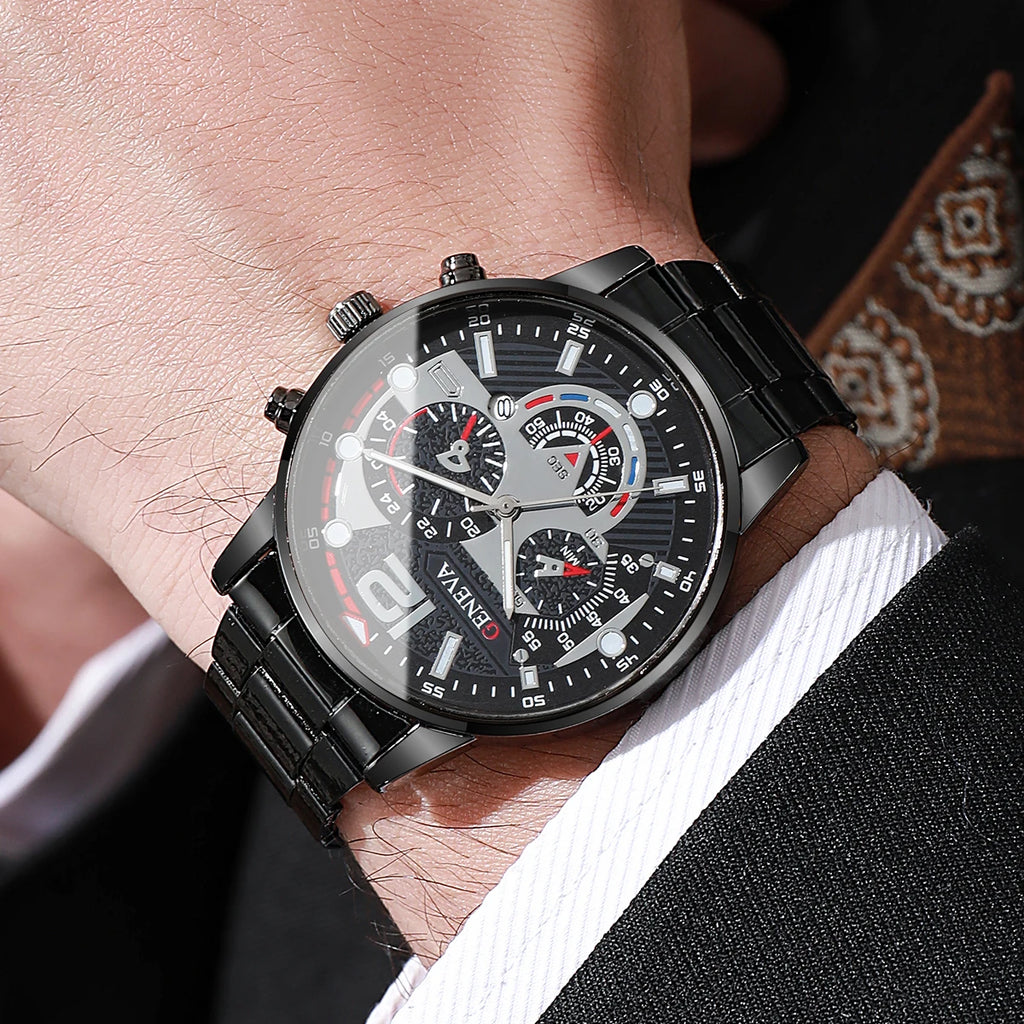 3PCS Men Business Watches Fashion Steel Band Male's Analog Quartz Watch Set Relogio Masculino Reloj Hombre（Without Box）
