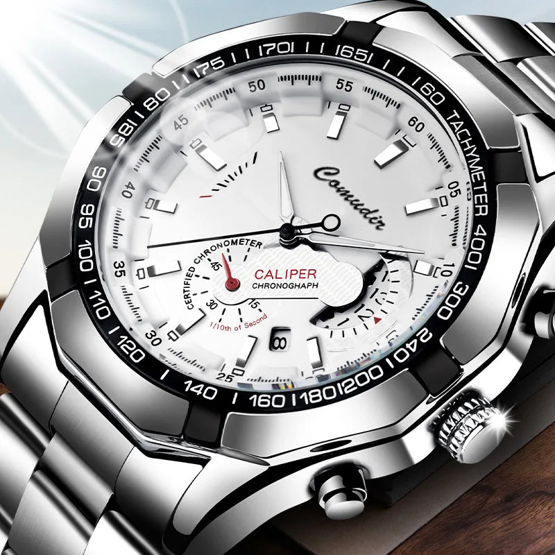 Quartz Watch Movement Watch Men's Non Noctilucent Watch Hollow Calendar Waterproof Luminous Refined Steel Band Simple