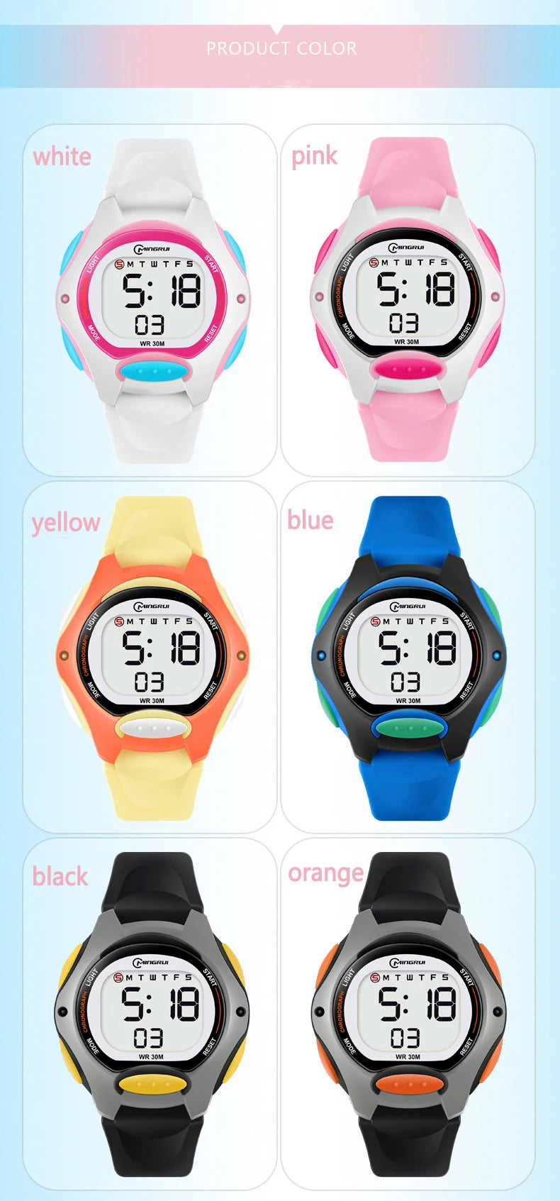 Children Watch Waterproof Digital Watch for Girls Boys Black LCD Electronic Sport Kid Watches Alarm Clocks Gifts