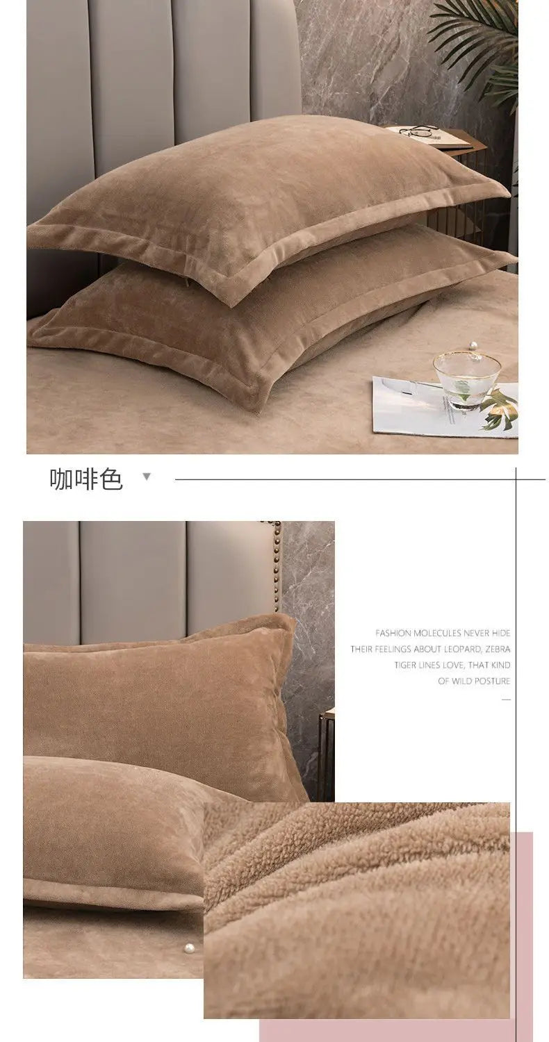 Coral Fleece Soft Winter Pillowcase Solid Plain Simple Home Bedroom House Hold Pillow Case Cover Zipper Warm  Comfortable
