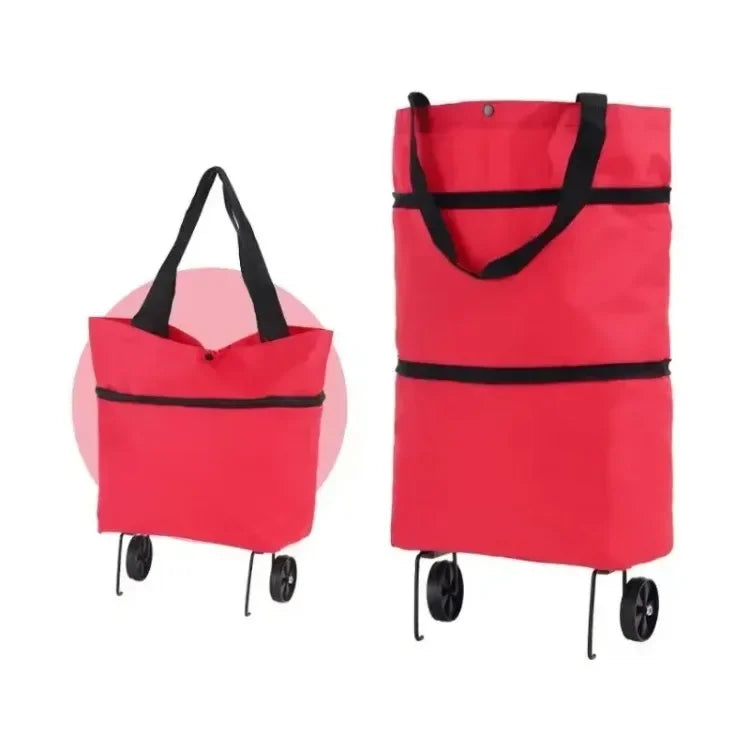Foldable Shopping Bag with Wheels Lightweight Portable Hand Pull Cart for Groceries, Market & Package Pickup
