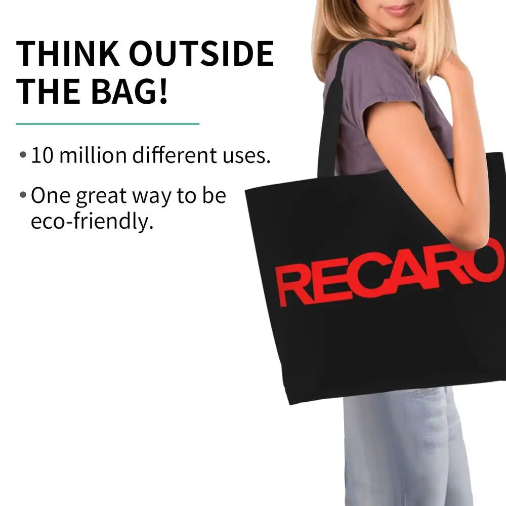 Custom Recaros Logo Shopping Canvas Bags Women Durable Big Capacity Groceries Shopper Tote Bags
