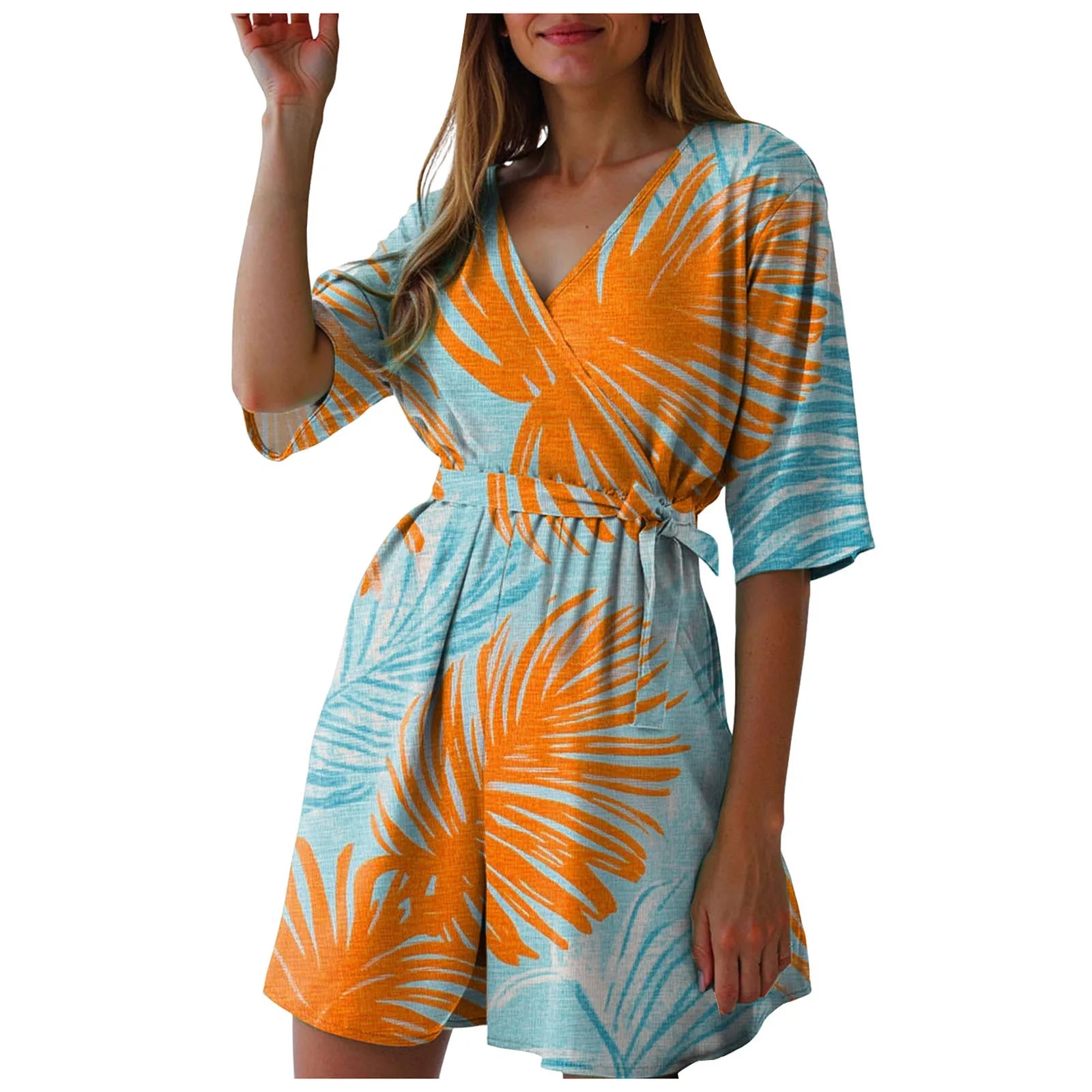 Fashionable Printed V-Neck Short Jumpsuits For Woman Summer Short-Sleeve Casual Rompers Holiday Beach Outfit Jumpsuit Shorts