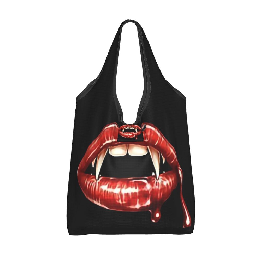 Custom Funny Gothic Vampire Shopping Tote Bags Portable Halloween Haunted Mansion Groceries Shoulder Shopper Bag