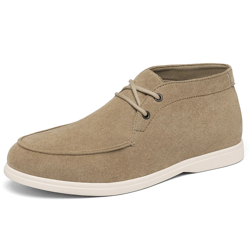 Men Suede Leather Loafers Slip-on Platform Driving Shoes Lightweight Casual Khaki Breathable Leisure Footwear Comfort Flexible