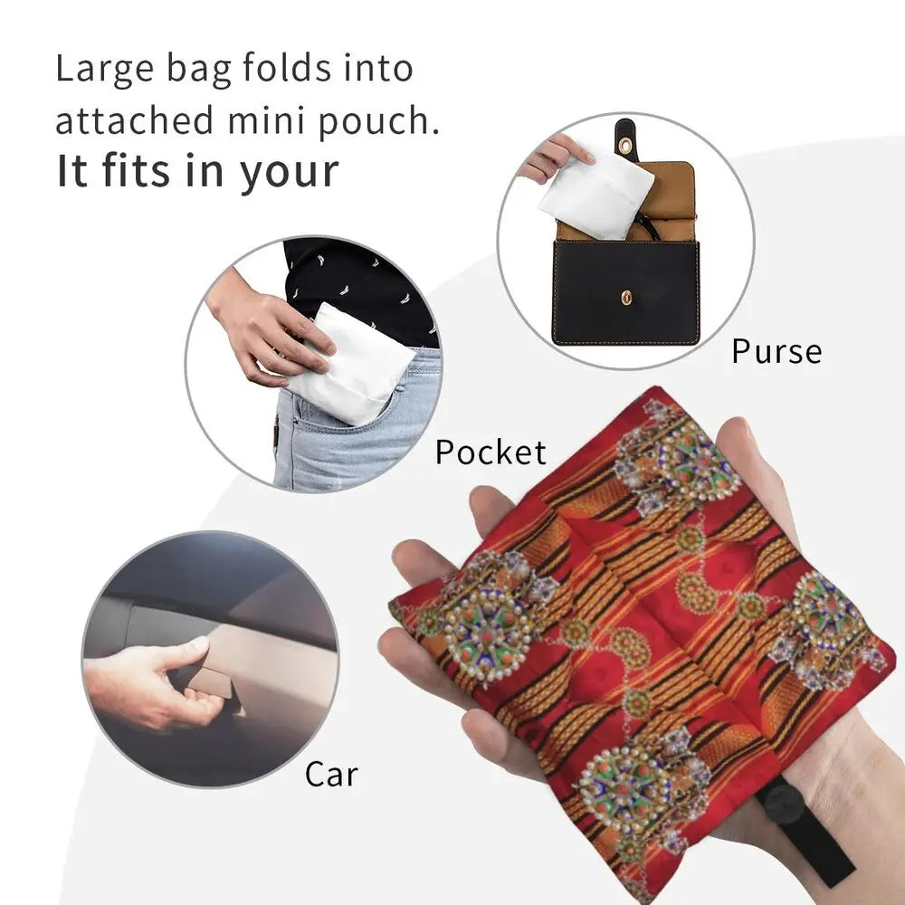 Custom Kabyle Jewelry Shopping Bags Women Portable Large Capacity Groceries Amazigh Carpet Berber Shopper Tote Bags