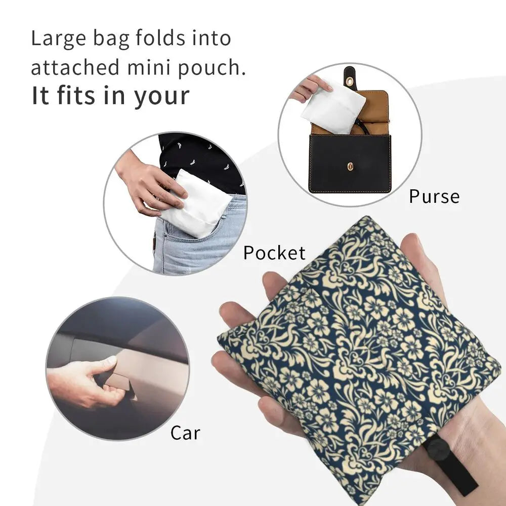 Funny Black Bandana Pattern Shopping Tote Bag Portable Paisley Style Groceries Shopper Shoulder Bag
