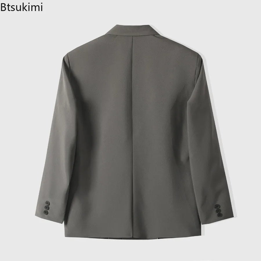 Men's Casual Suit Solid Color Double Breasted Suit Jacket Male Fashion Classic Style Formal Groom Groomsman Wedding Dress Jacket