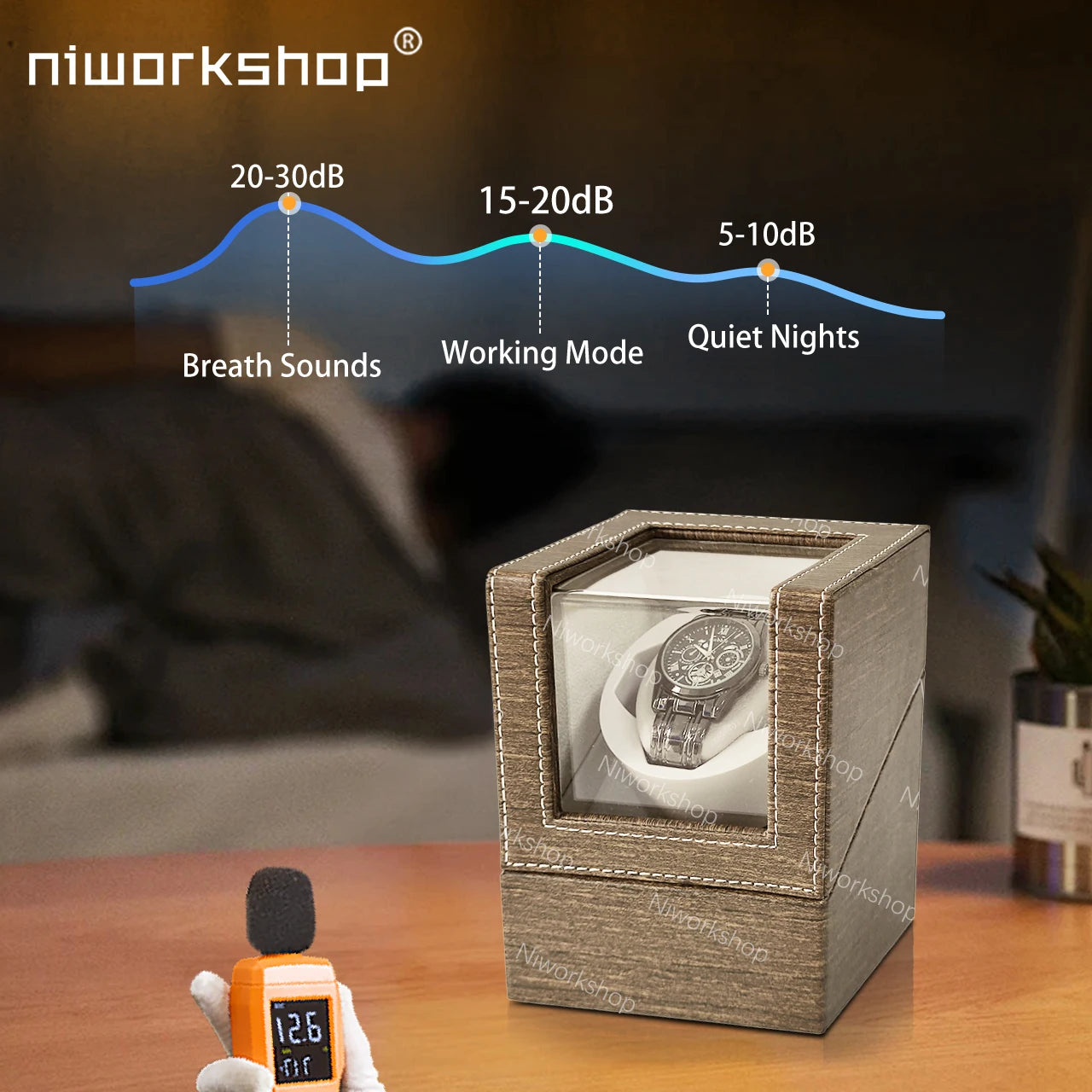 Watch Winder for Automatic Watches, Single Automatic Watch Winder Box with Quiet Motor, PU Leather, USB/Battery Powered