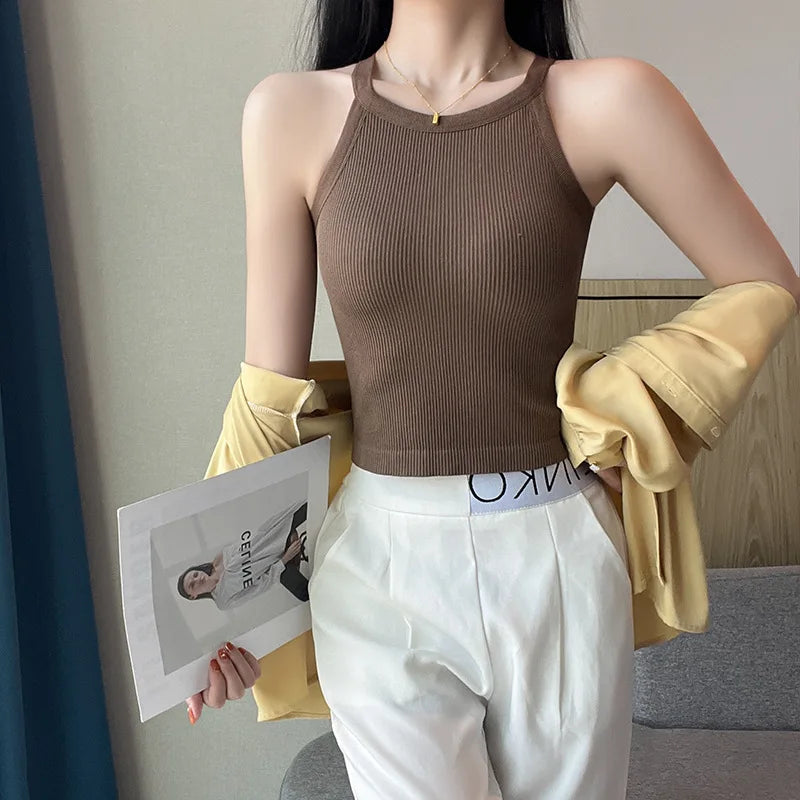 Pure Cotton Square Neck Vest for Women with Chest Pad Sling Bottoming Sexy Short Top Tank Top Women Wholesale 여성용 조끼