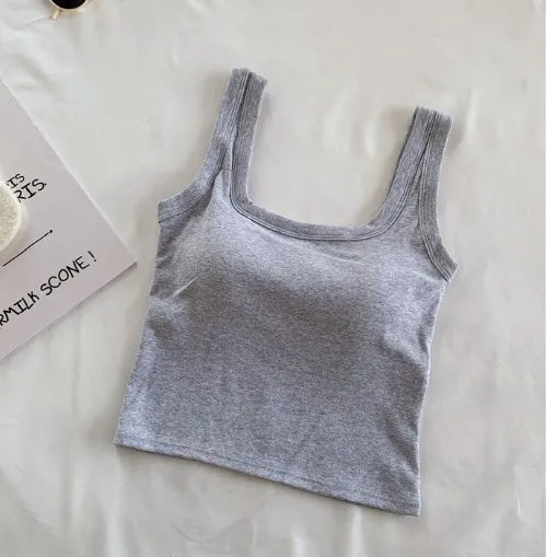 Pure Cotton Square Neck Vest for Women with Chest Pad Sling Bottoming Sexy Short Top Tank Top Women Wholesale 여성용 조끼