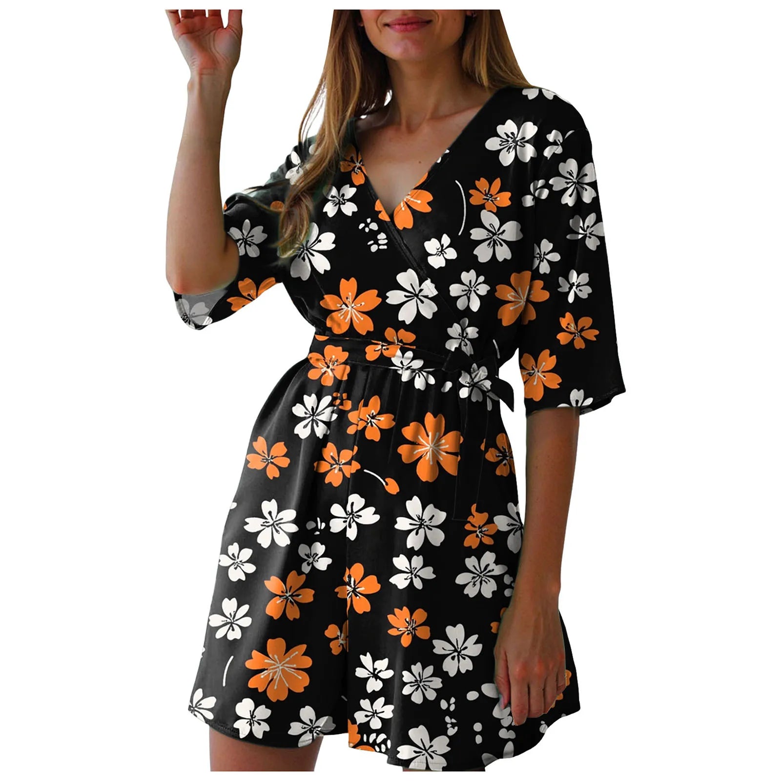 Fashionable Printed V-Neck Short Jumpsuits For Woman Summer Short-Sleeve Casual Rompers Holiday Beach Outfit Jumpsuit Shorts