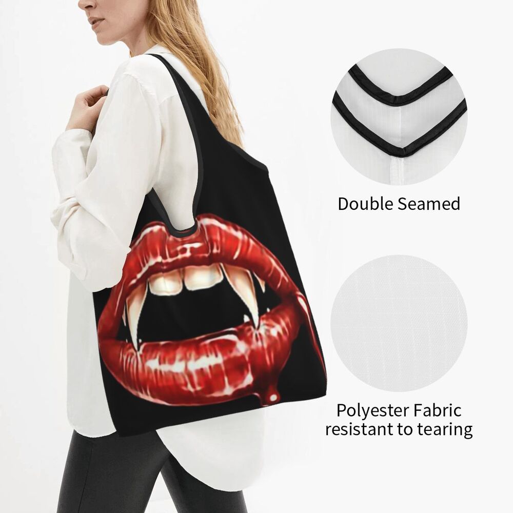 Custom Funny Gothic Vampire Shopping Tote Bags Portable Halloween Haunted Mansion Groceries Shoulder Shopper Bag
