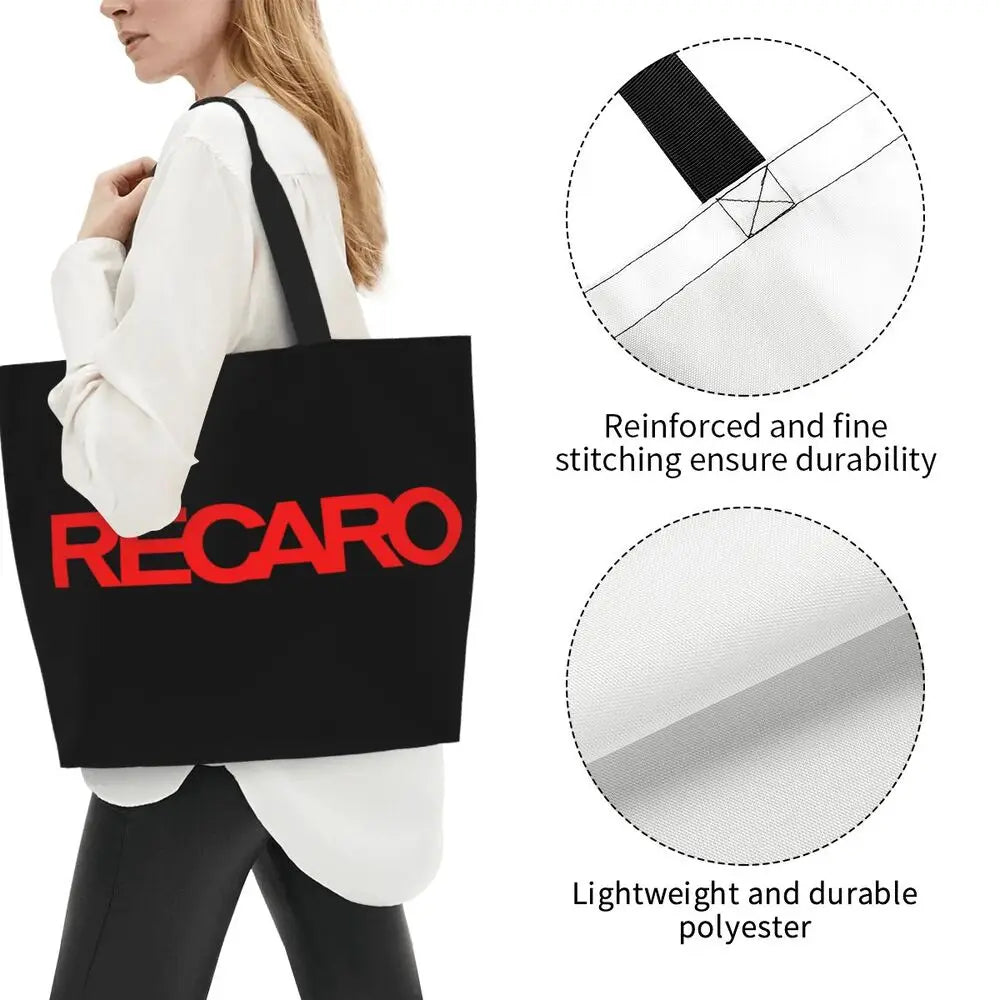 Custom Recaros Logo Shopping Canvas Bags Women Durable Big Capacity Groceries Shopper Tote Bags