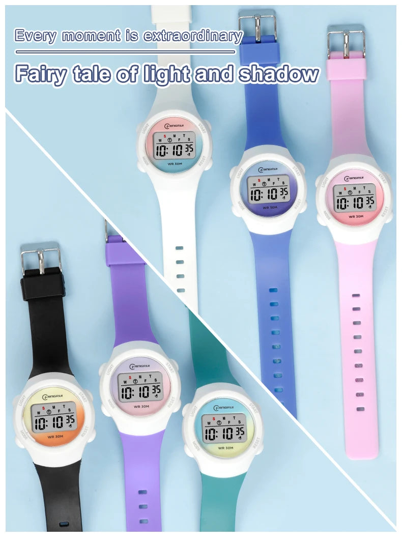 New Boys Girls Watch 30M Waterproof Digital Chidlren Watch Purple LCD Electronic Kids Sport Watches Alarm Clocks Gifts