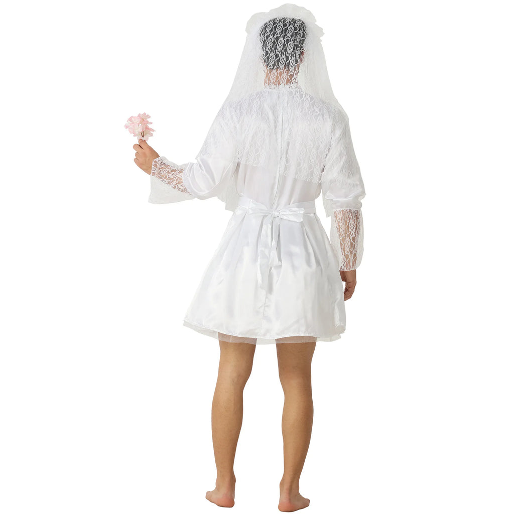 Men's White Wedding Dress Male White Bride Costume Funny and Creative Costume for Bachelor Parties Halloween and Other Parties