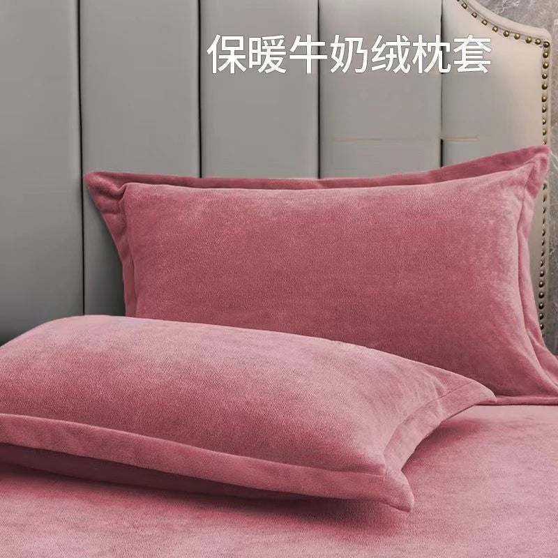 Coral Fleece Soft Winter Pillowcase Solid Plain Simple Home Bedroom House Hold Pillow Case Cover Zipper Warm  Comfortable