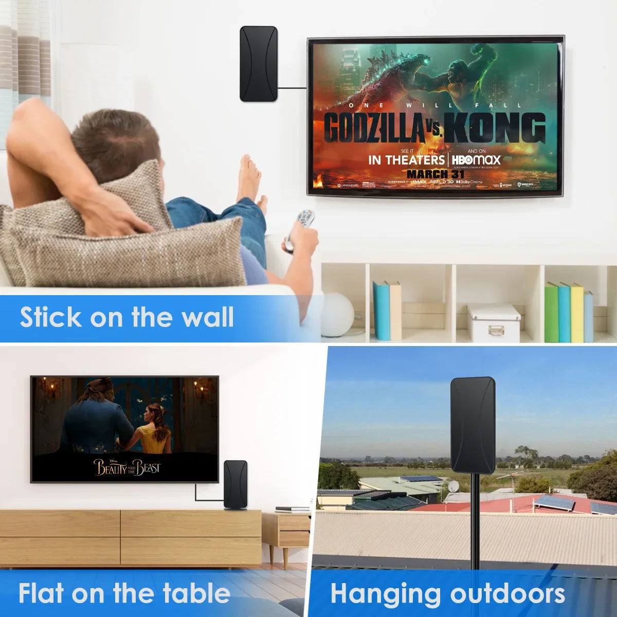 Indoor and outdoor television antennas; HDTV antennas; DVB-T2 high-definition digital television antennas.