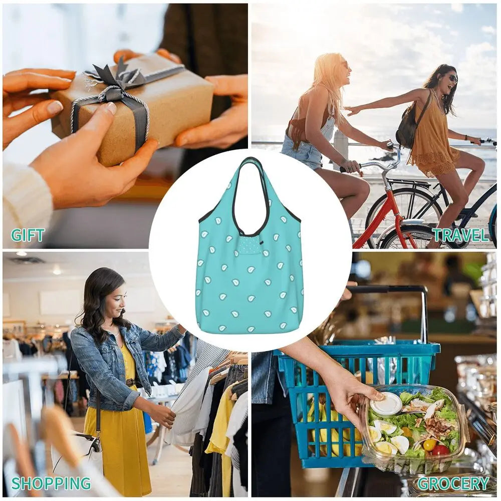 Funny Black Bandana Pattern Shopping Tote Bag Portable Paisley Style Groceries Shopper Shoulder Bag