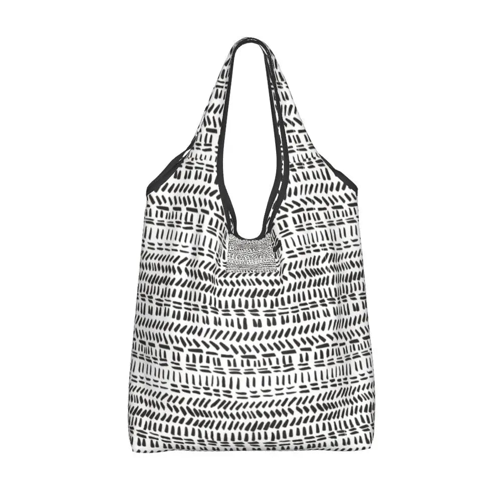 Funny Black Bandana Pattern Shopping Tote Bag Portable Paisley Style Groceries Shopper Shoulder Bag