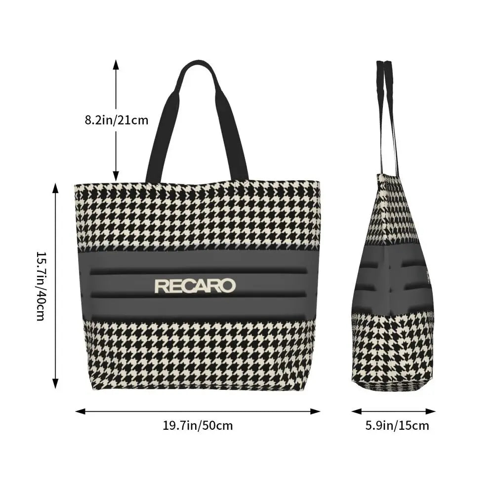 Custom Recaros Logo Shopping Canvas Bags Women Durable Big Capacity Groceries Shopper Tote Bags