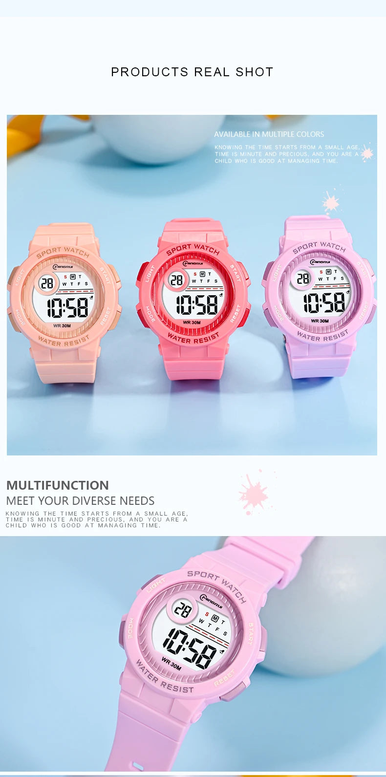 Children Watch Waterproof Digital Watch for Girls Boys Blue Electronic Sport Kid Watches Alarm Swimming Clocks Gifts