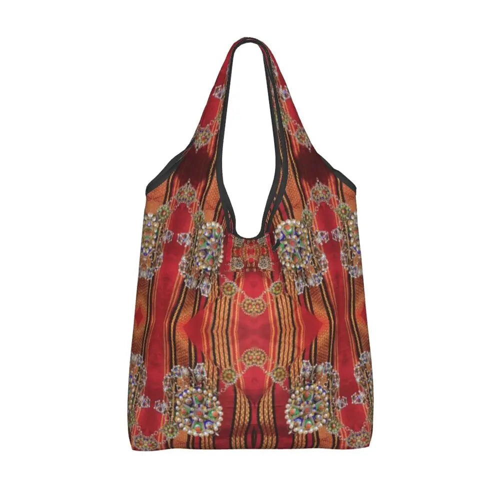 Custom Kabyle Jewelry Shopping Bags Women Portable Large Capacity Groceries Amazigh Carpet Berber Shopper Tote Bags