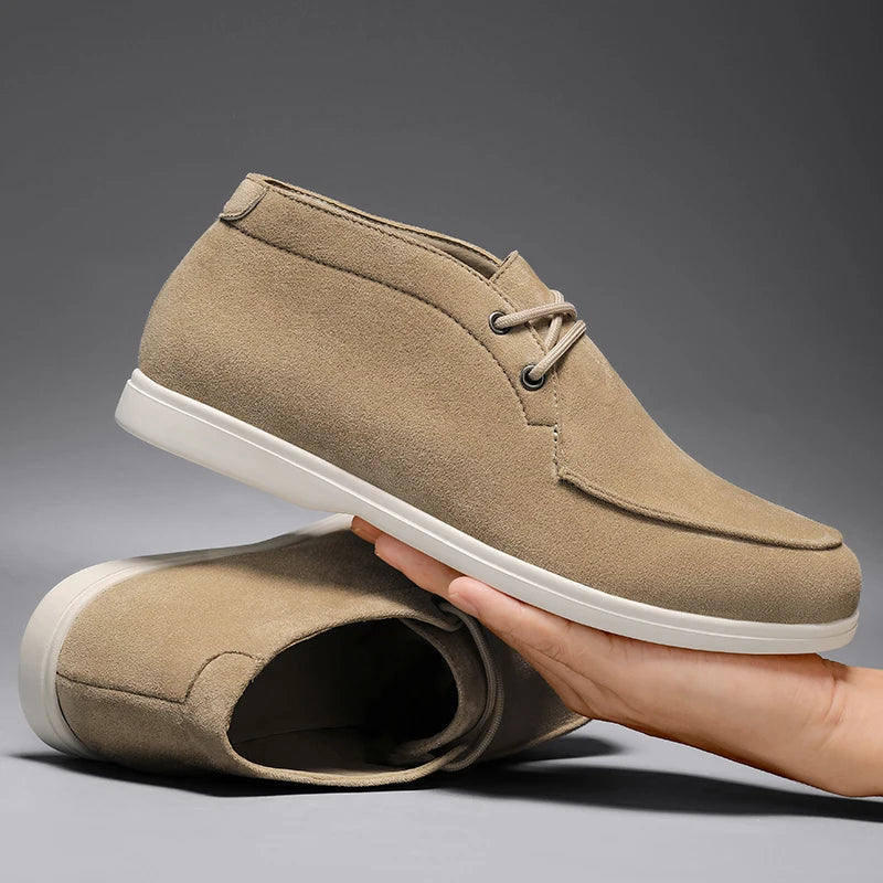 Men Suede Leather Loafers Slip-on Platform Driving Shoes Lightweight Casual Khaki Breathable Leisure Footwear Comfort Flexible