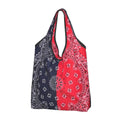 Funny Black Bandana Pattern Shopping Tote Bag Portable Paisley Style Groceries Shopper Shoulder Bag