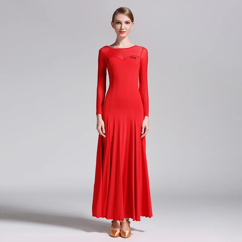 Women Ballroom Dance Dress Women Red Costume Ice Silk Sleeveless V Collar Waltz Evening Dresses Ballroom Dancing Performance