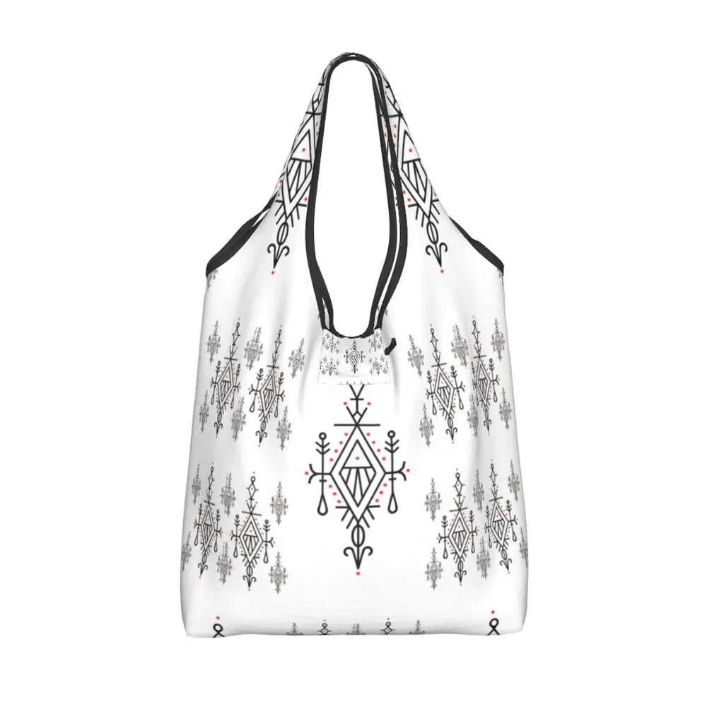 Custom Kabyle Jewelry Shopping Bags Women Portable Large Capacity Groceries Amazigh Carpet Berber Shopper Tote Bags
