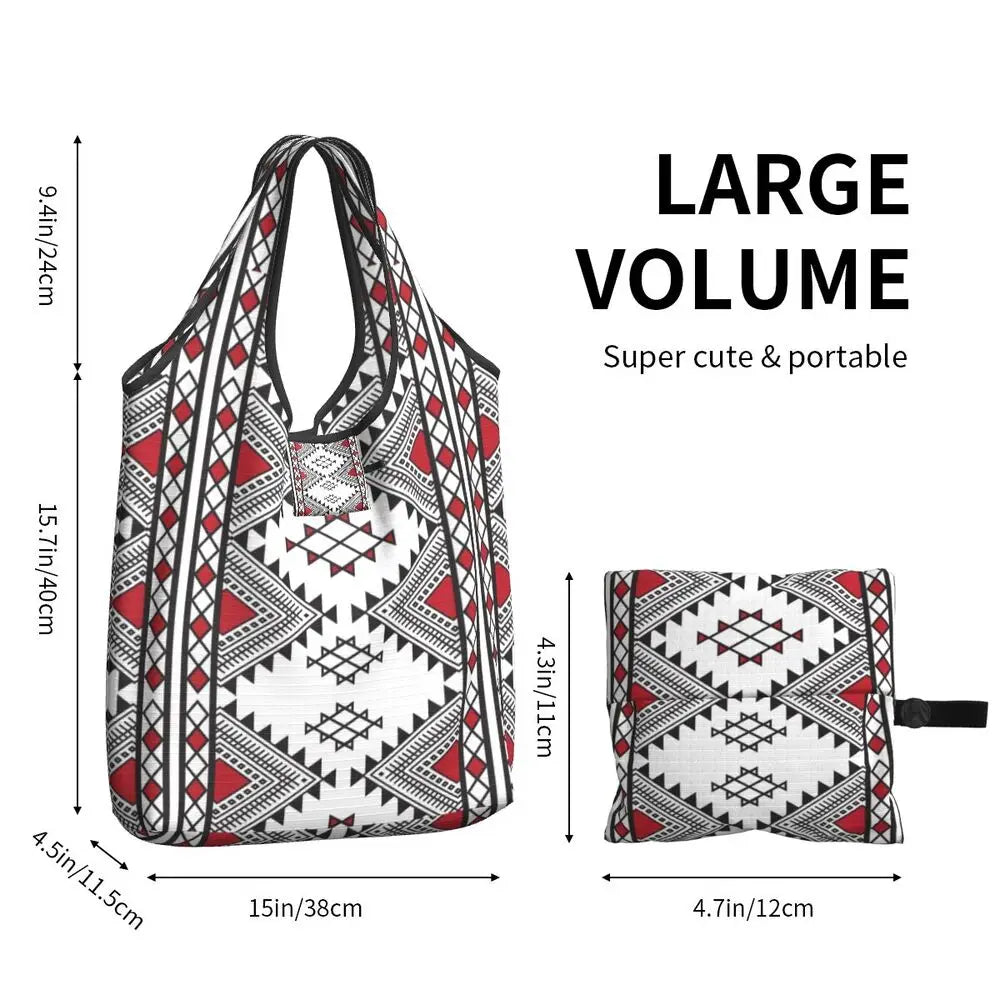Custom Kabyle Jewelry Shopping Bags Women Portable Large Capacity Groceries Amazigh Carpet Berber Shopper Tote Bags