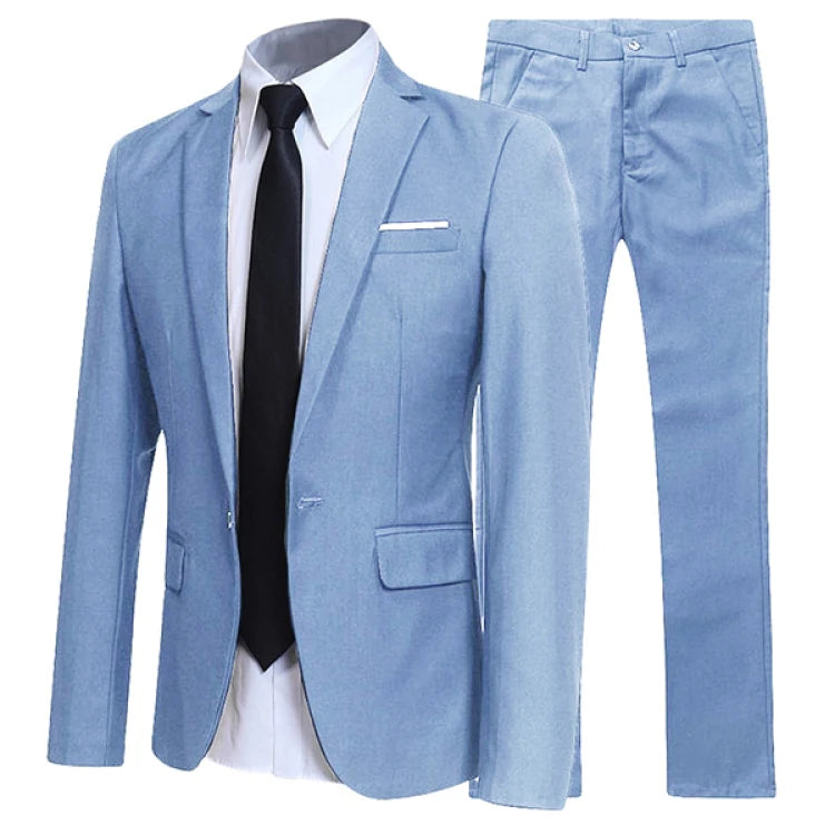 Men's Black Elegant Suits+Pants Slim Fit Single Button Lapel Pockets Blazer Party Formal Business Dress Suit Male Wedding Set