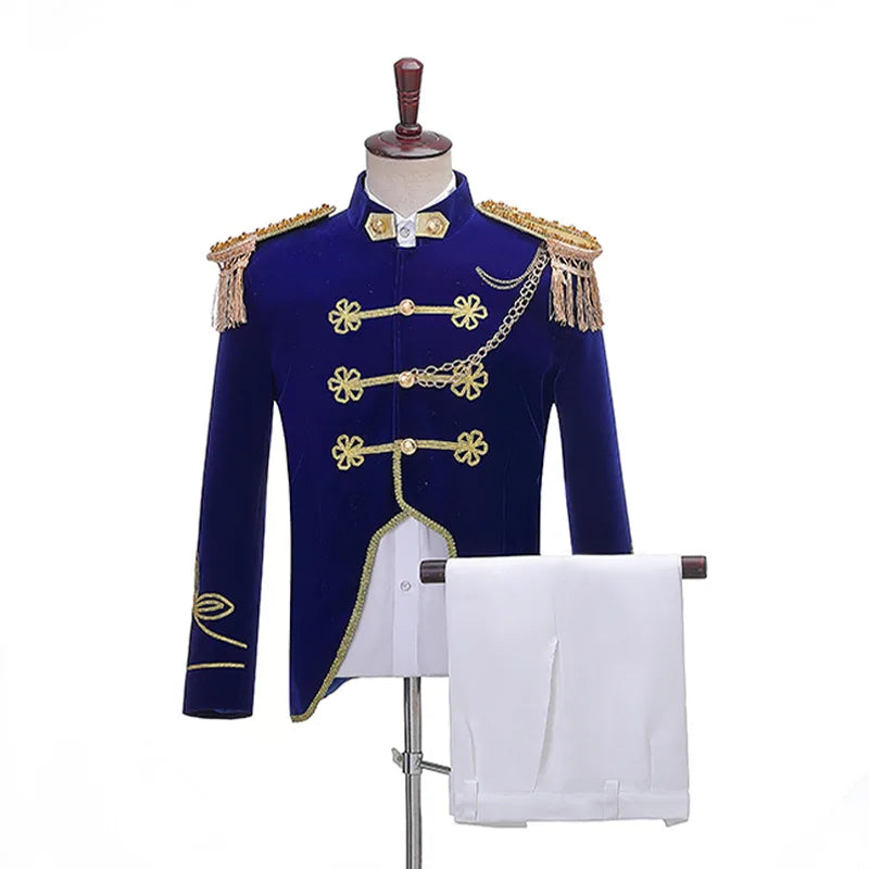 Fashion Navy Dress Suit for Men and Women,stage Portrait Studio Photography Navy Orchestra Couples Performance Clothing 2-piece