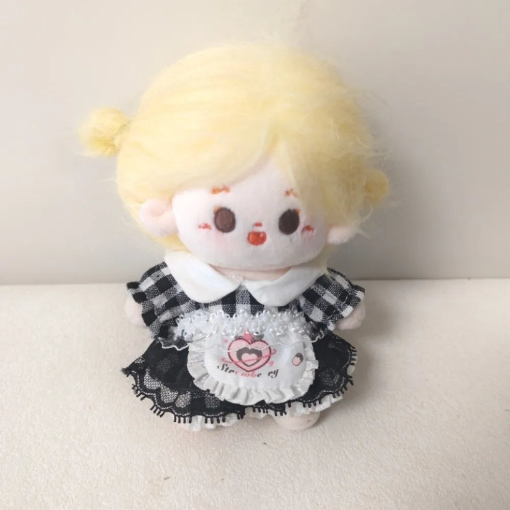 Clothes Plaid Dress 10cm Cotton Clothes with Apron Suit Clothes Outfit Mini Cute Dress Up Set Children's Gift