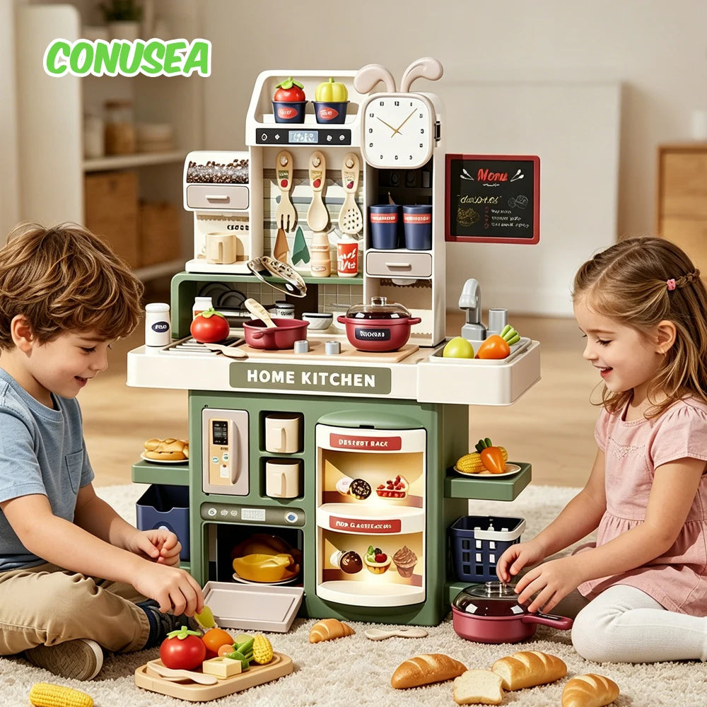 Children Kitchen and Housekeeping Sets Toys Simulated Miniature Food Tableware Counter Career Role Play Toys for Girl Boys Child
