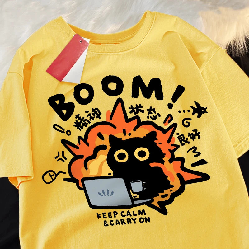 T shirts Good Mental State Pure Cotton Short Sleeved t-shirt For Men Women Summer Tee Clothes Loose Casual Cartoon Oversized Top