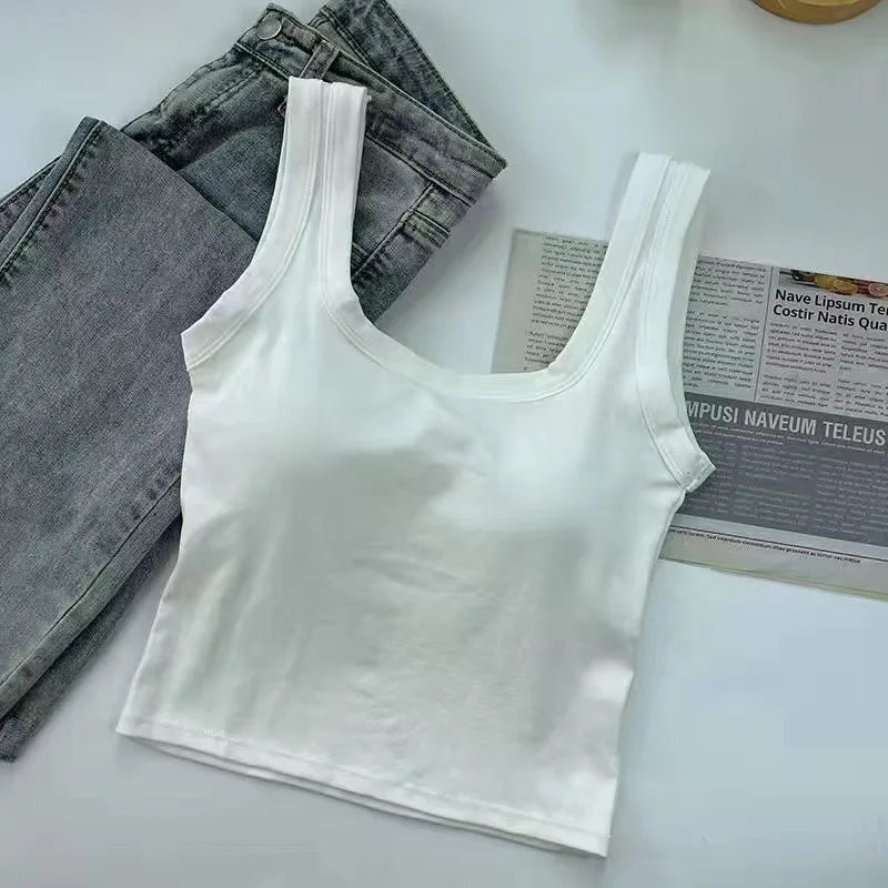 Pure Cotton Square Neck Vest for Women with Chest Pad Sling Bottoming Sexy Short Top Tank Top Women Wholesale 여성용 조끼