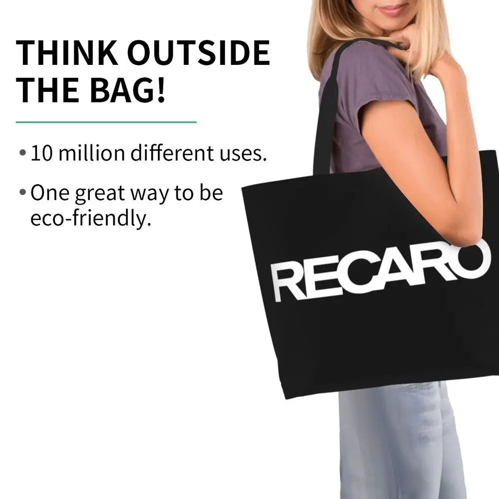 Custom Recaros Logo Shopping Canvas Bags Women Durable Big Capacity Groceries Shopper Tote Bags