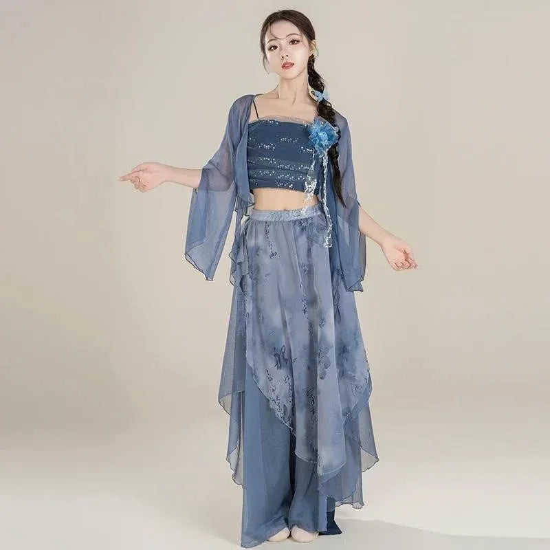 Classical dance costumes, ancient gauze clothes, elegant swinging skirts, Chinese dance performance , practice clothes for women