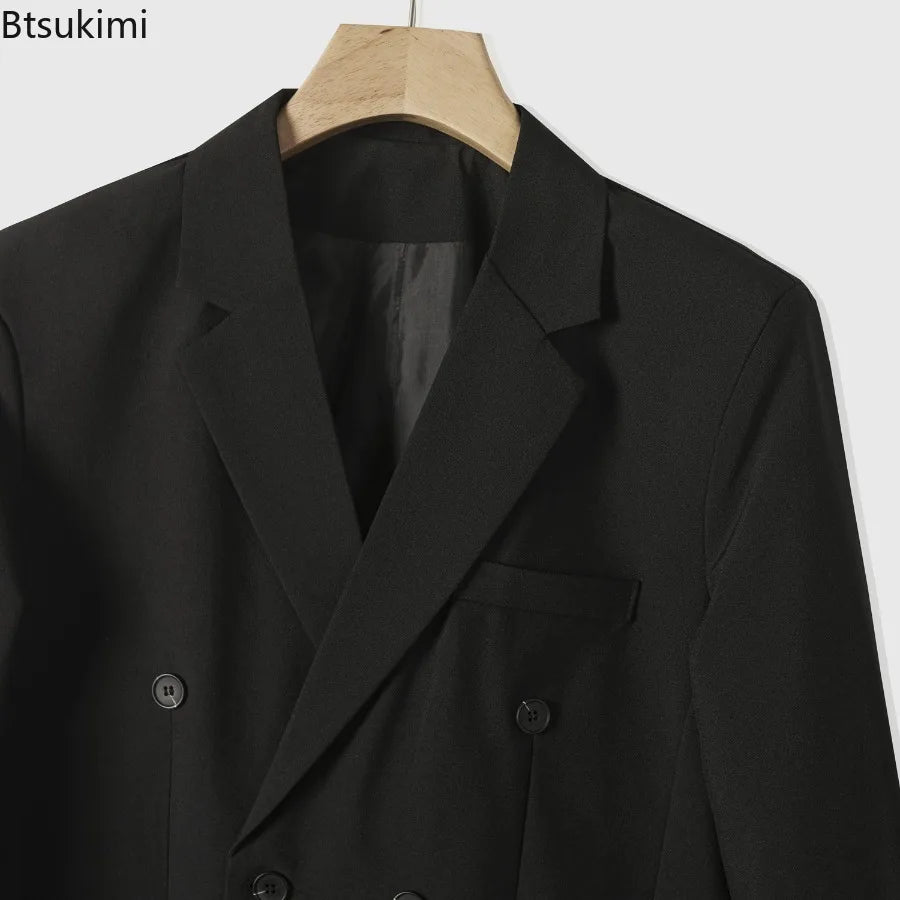 Men's Casual Suit Solid Color Double Breasted Suit Jacket Male Fashion Classic Style Formal Groom Groomsman Wedding Dress Jacket