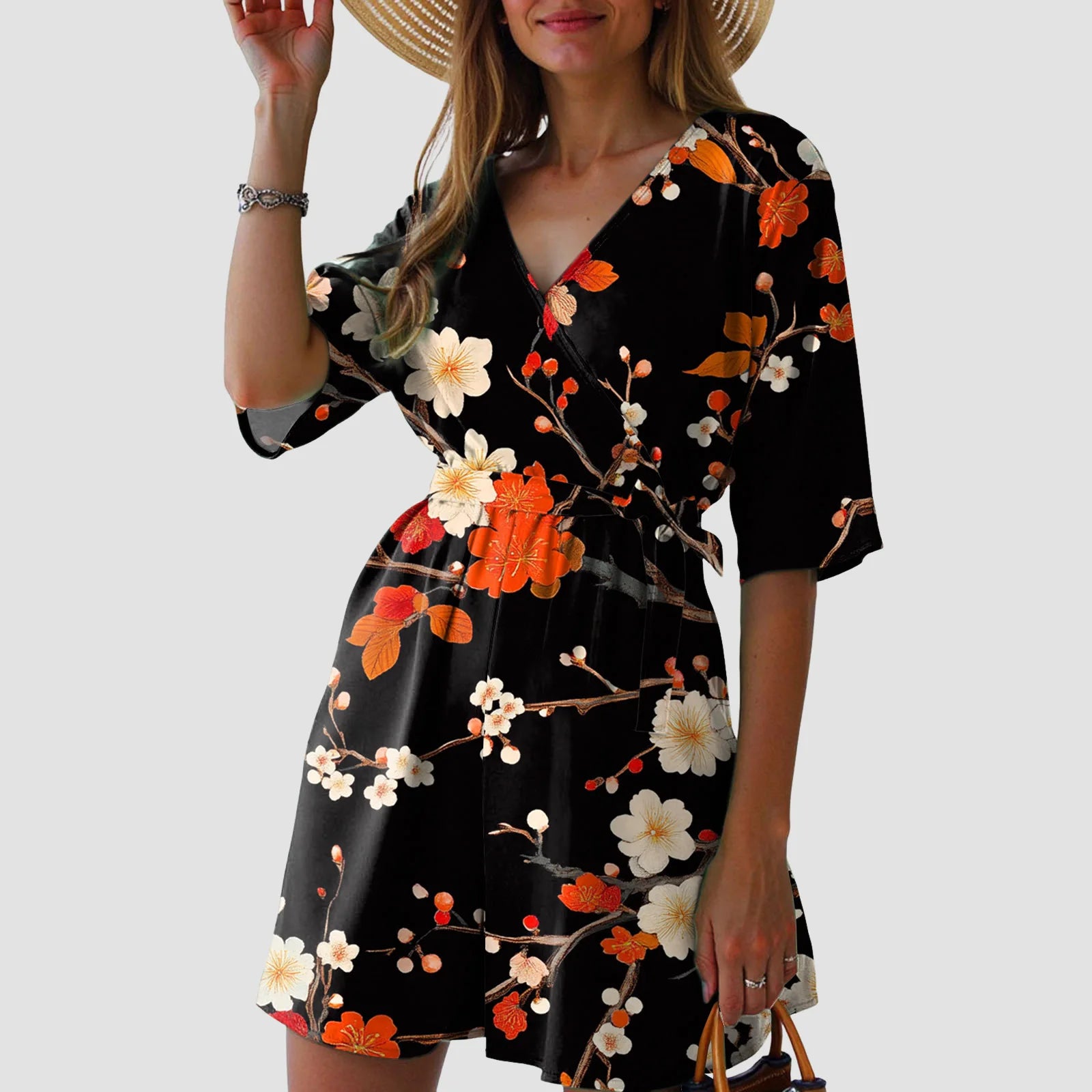 Fashionable Printed V-Neck Short Jumpsuits For Woman Summer Short-Sleeve Casual Rompers Holiday Beach Outfit Jumpsuit Shorts